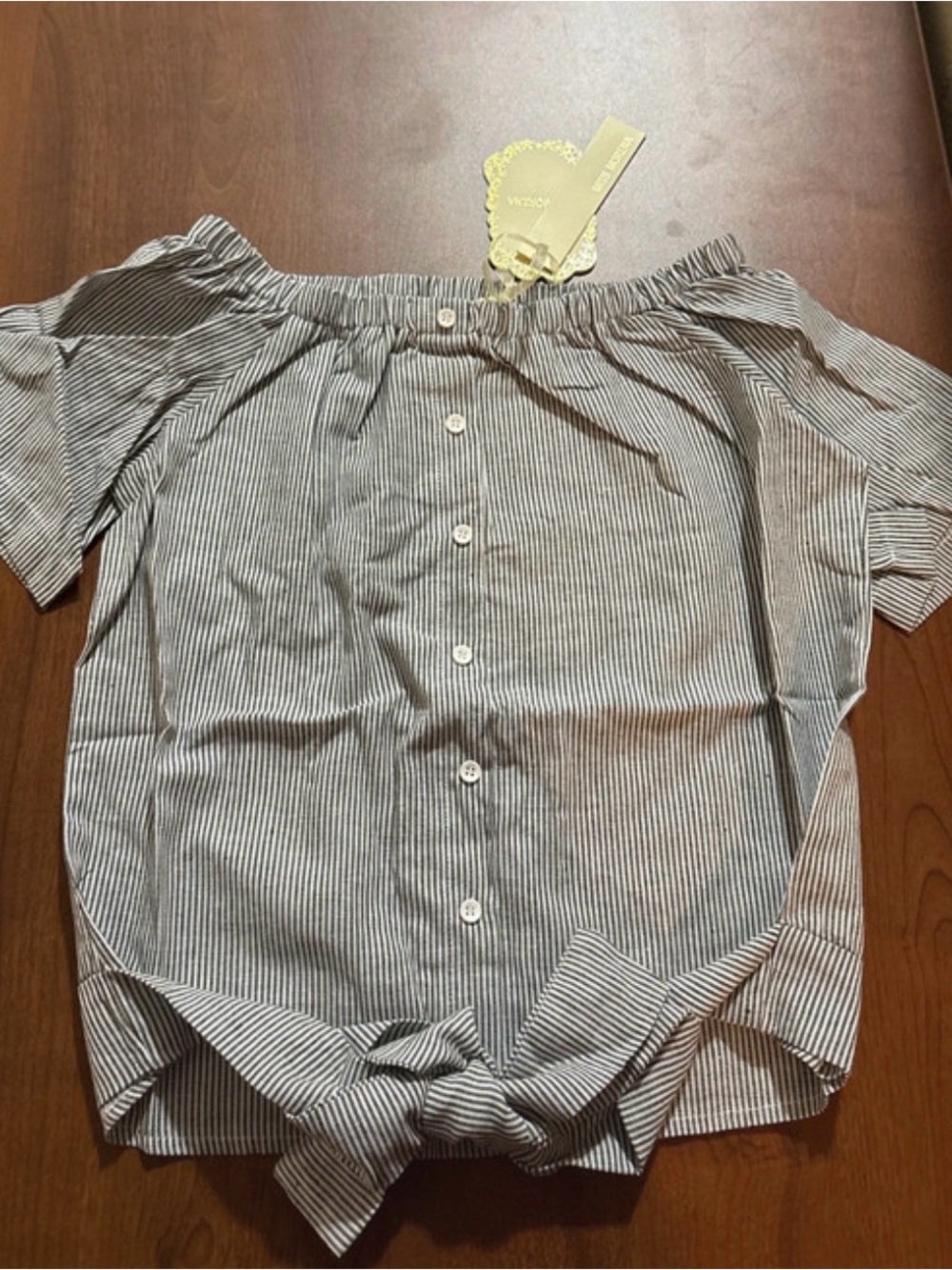 Striped Off-Shoulder Button-Front Top - Gray/White